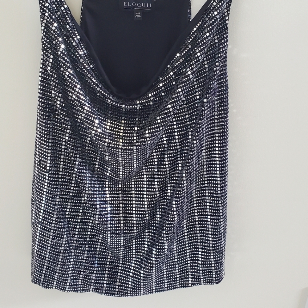 Elloquii Silver Draping Sequence Shimmer Top - image 1
